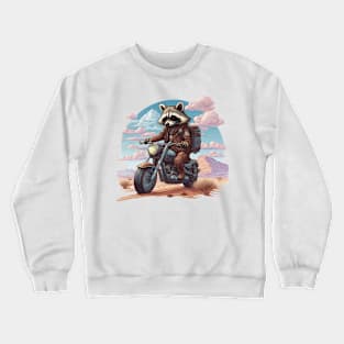 raccoon riding a motorcycle in the desert Crewneck Sweatshirt